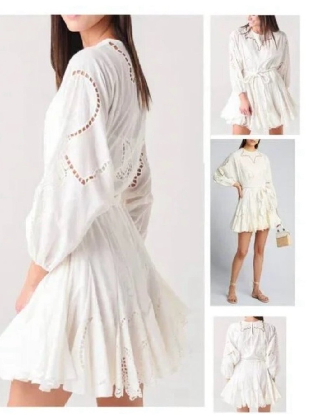 RHODE White Eyelet Tiered Long-Sleeve Mini Dress